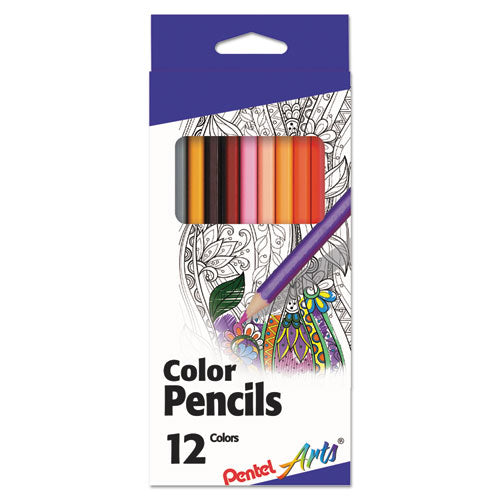 Image of Pentel Arts® Color Pencils, 1.98 mm, H (#3), Assorted Lead and Barrel Colors, Dozen