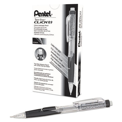 Image of Pentel® Twist-Erase CLICK Mechanical Pencil, 0.9 mm, HB (#2), Black Lead, Black Barrel