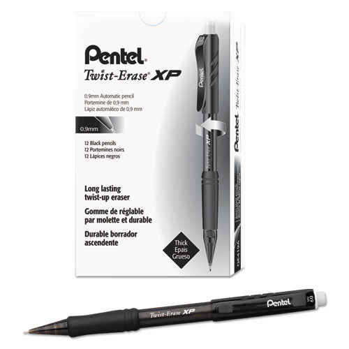 Image of Pentel® Twist-Erase EXPRESS Mechanical Pencil, 0.9 mm, HB (#2), Black Lead, Black Barrel, Dozen