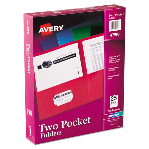 Image of Avery® Two-Pocket Folder, 40-Sheet Capacity, 11 X 8.5, Assorted Colors, 25/box