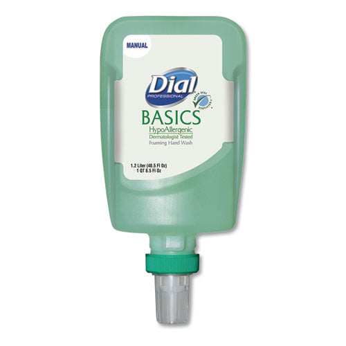 Image of Dial® Professional Basics Hypoallergenic Foaming Hand Wash Refill for FIT Manual Dispenser, Honeysuckle Scent, 1.2 L, 3/Carton