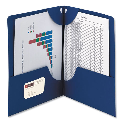 Image of Smead Lockit Two-Pocket Folder, Textured Paper, 100-Sheet Capacity, 11 X 8.5, Dark Blue, 25/box