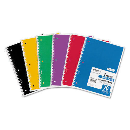 Image of Mead® Spiral Notebook, 1-Subject, Wide/Legal Rule, Assorted Cover Colors, (70) 10.5 x 8 Sheets, 6/Pack