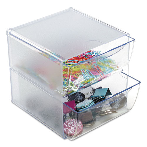 Image of deflecto® Stackable Cube Organizer, 2 Compartments, 2 Drawers, Plastic, 6 x 7.2 x 6, Clear