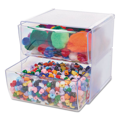 Image of deflecto® Stackable Cube Organizer, 2 Compartments, 2 Drawers, Plastic, 6 x 7.2 x 6, Clear