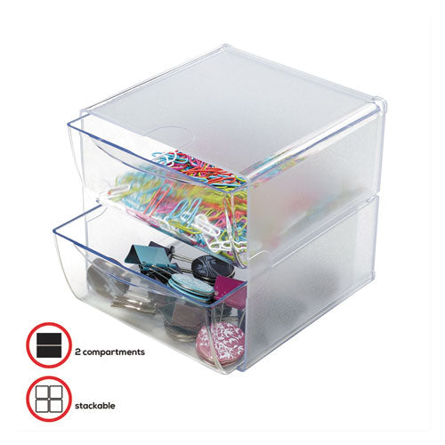 Image of deflecto® Stackable Cube Organizer, 2 Compartments, 2 Drawers, Plastic, 6 x 7.2 x 6, Clear
