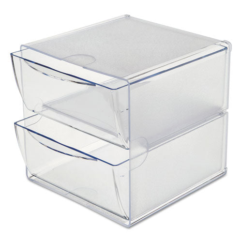 Image of deflecto® Stackable Cube Organizer, 2 Compartments, 2 Drawers, Plastic, 6 x 7.2 x 6, Clear