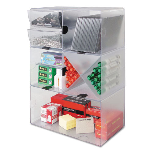 Image of deflecto® Stackable Cube Organizer, 2 Compartments, 2 Drawers, Plastic, 6 x 7.2 x 6, Clear
