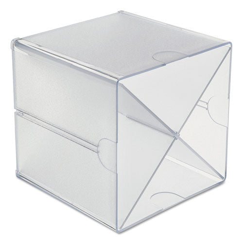 Image of deflecto® Stackable Cube Organizer, X Divider, 4 Compartments, Plastic, 6 x 7.2 x 6, Clear