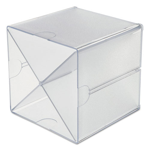 Image of deflecto® Stackable Cube Organizer, X Divider, 4 Compartments, Plastic, 6 x 7.2 x 6, Clear