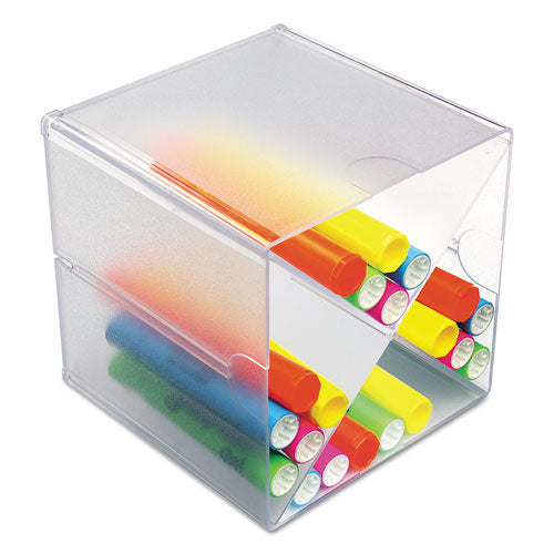 Image of deflecto® Stackable Cube Organizer, X Divider, 4 Compartments, Plastic, 6 x 7.2 x 6, Clear