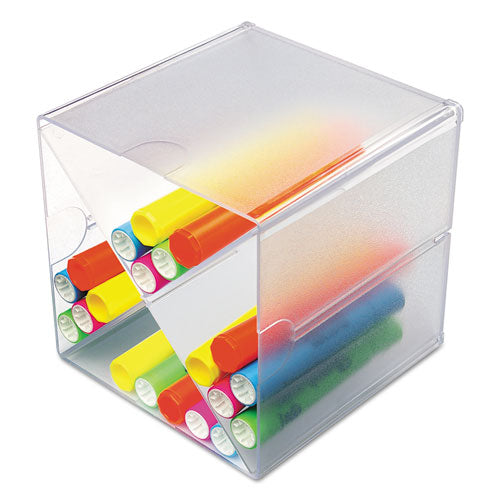 Image of deflecto® Stackable Cube Organizer, X Divider, 4 Compartments, Plastic, 6 x 7.2 x 6, Clear