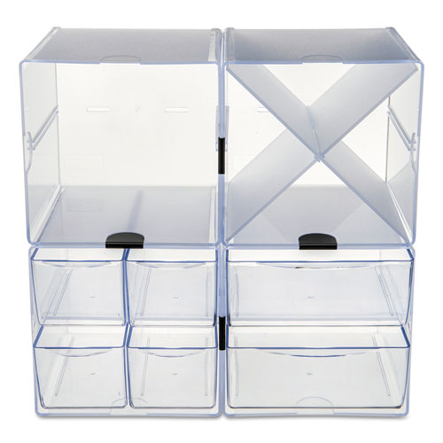 Image of deflecto® Stackable Cube Organizer, X Divider, 4 Compartments, Plastic, 6 x 7.2 x 6, Clear