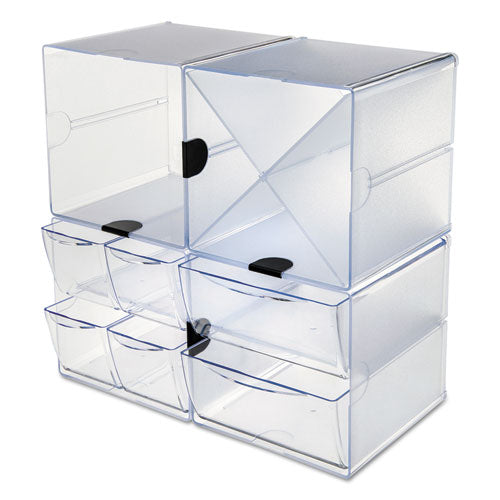 Image of deflecto® Stackable Cube Organizer, 4 Compartments, 4 Drawers, Plastic, 6 x 7.2 x 6, Clear