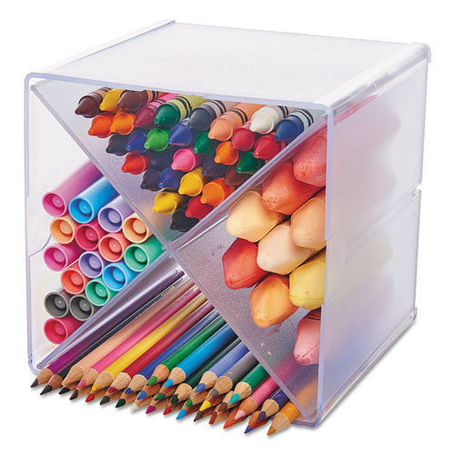 Image of deflecto® Stackable Cube Organizer, X Divider, 4 Compartments, Plastic, 6 x 7.2 x 6, Clear