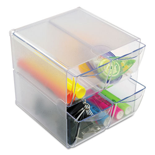 Image of deflecto® Stackable Cube Organizer, 4 Compartments, 4 Drawers, Plastic, 6 x 7.2 x 6, Clear