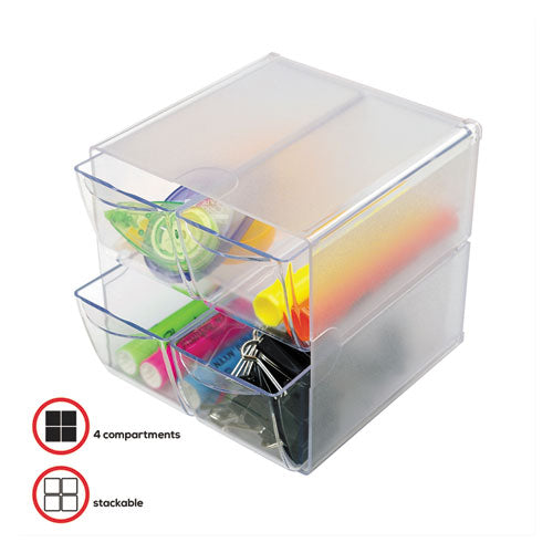 Image of deflecto® Stackable Cube Organizer, 4 Compartments, 4 Drawers, Plastic, 6 x 7.2 x 6, Clear
