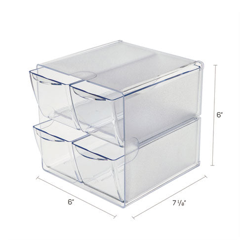 Image of deflecto® Stackable Cube Organizer, 4 Compartments, 4 Drawers, Plastic, 6 x 7.2 x 6, Clear
