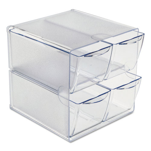 Image of deflecto® Stackable Cube Organizer, 4 Compartments, 4 Drawers, Plastic, 6 x 7.2 x 6, Clear