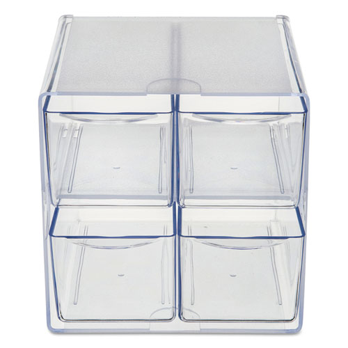Image of deflecto® Stackable Cube Organizer, 4 Compartments, 4 Drawers, Plastic, 6 x 7.2 x 6, Clear