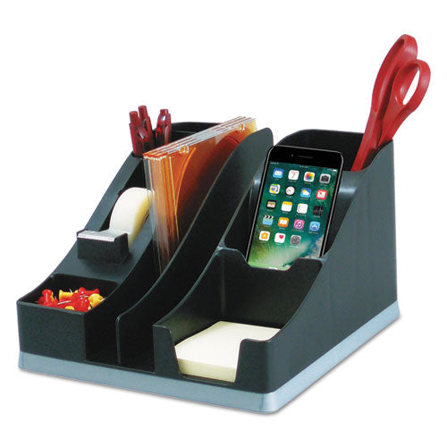 Image of deflecto® Silhouettes All-In-One Caddy, 6 Compartments, Plastic, 8.13 x 9.13 x 5.19, Black/Silver