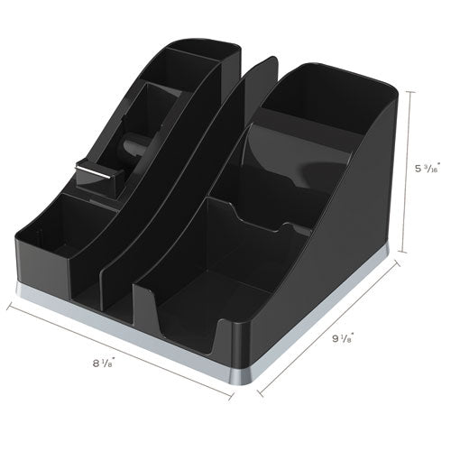 Image of deflecto® Silhouettes All-In-One Caddy, 6 Compartments, Plastic, 8.13 x 9.13 x 5.19, Black/Silver