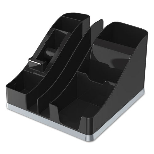 Image of deflecto® Silhouettes All-In-One Caddy, 6 Compartments, Plastic, 8.13 x 9.13 x 5.19, Black/Silver