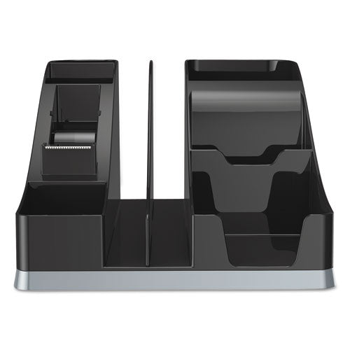 Image of deflecto® Silhouettes All-In-One Caddy, 6 Compartments, Plastic, 8.13 x 9.13 x 5.19, Black/Silver