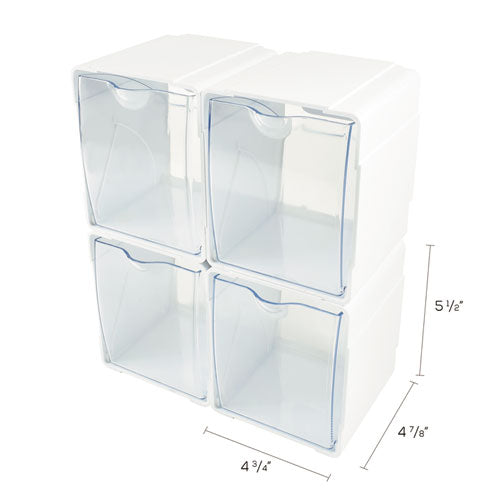 Image of deflecto® Tilt Bin Interlocking 4-Bin Organizer, Plastic, 4.63 x 4.88 x 5.5, White/Clear