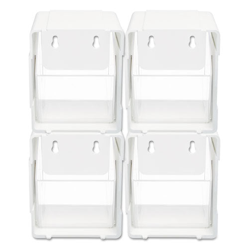 Image of deflecto® Tilt Bin Interlocking 4-Bin Organizer, Plastic, 4.63 x 4.88 x 5.5, White/Clear