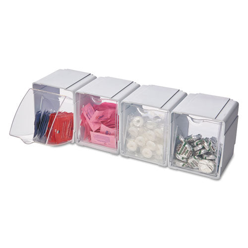 Image of deflecto® Tilt Bin Interlocking 4-Bin Organizer, Plastic, 4.63 x 4.88 x 5.5, White/Clear