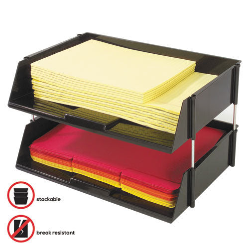 Image of deflecto® Industrial Tray Side-Load Stacking Tray Set, 2 Sections, Letter To Legal Size Files, 16.38" X 11.13" X 3.5", Black, 2/pack