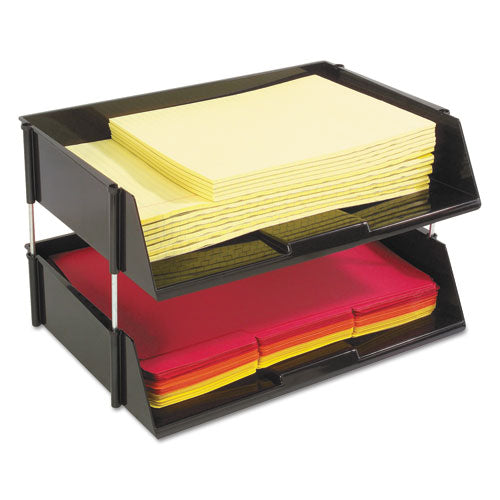 Image of deflecto® Industrial Tray Side-Load Stacking Tray Set, 2 Sections, Letter To Legal Size Files, 16.38" X 11.13" X 3.5", Black, 2/pack