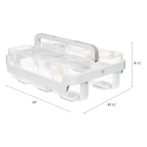 Image of deflecto® Stackable Caddy Organizer with S, M and L Containers, Plastic, 10.5 x 14 x 6.5, White Caddy/Clear Containers