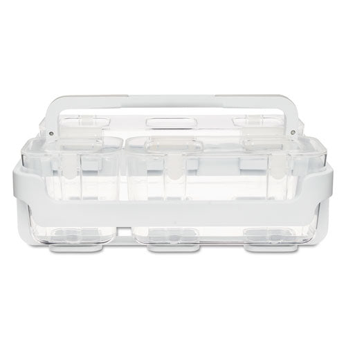 Image of deflecto® Stackable Caddy Organizer with S, M and L Containers, Plastic, 10.5 x 14 x 6.5, White Caddy/Clear Containers