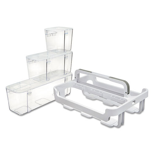 Image of deflecto® Stackable Caddy Organizer with S, M and L Containers, Plastic, 10.5 x 14 x 6.5, White Caddy/Clear Containers