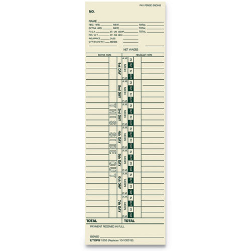 Image of TOPS Time Clock Cards, Replacement For 10-100312/1950-9301/k14-36981d, One Side, 3.5 X 10.5, 500/box