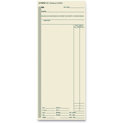 Image of TOPS Time Clock Cards, Replacement For Atr206/c3000/m-154, One Side, 3.38 X 8.25, 500/box
