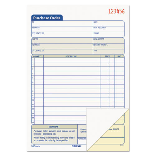 Image of TOPS Purchase Order Book, 12 Lines, Two-Part Carbonless, 5.56 x 8.44, 50 Forms Total