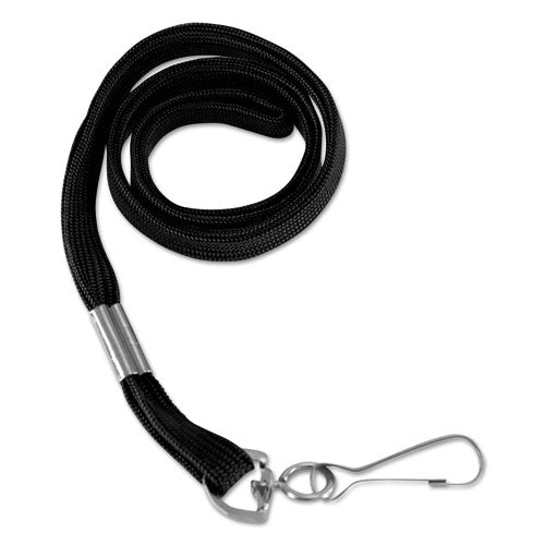 Image of SICURIX® Flat Lanyard, Metal Hook Fastener, 36", Nylon, Black, 100/Pack