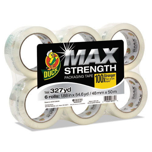 Image of Duck® Max Packaging Tape, 3" Core, 1.88" X 54.6 Yds, Crystal Clear, 6/pack