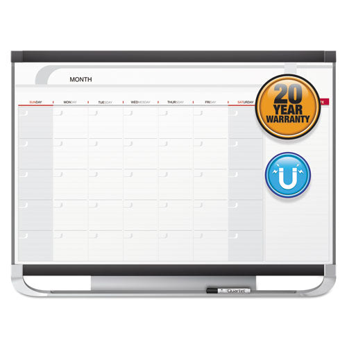 Image of Quartet® Prestige 2 Magnetic Total Erase Monthly Calendar, 36" x 24", White Surface, Graphite Gray Fiberboard/Plastic Frame