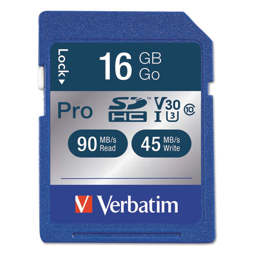 Image of Verbatim® 16gb Pro 600x Sdhc Memory Card, Uhs-I V30 U3 Class 10