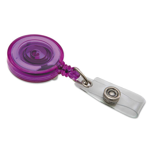 Image of SICURIX® ID Slide-Style Belt Clip Card Reels, 30" Extension, Blue/Purple/Red/Translucent, 4/Pack