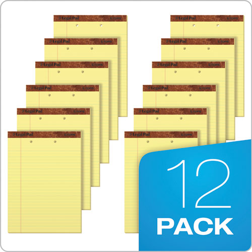Image of TOPS The Legal Pad Ruled Perforated Pads, Top 2-Hole Punch, Wide/Legal Rule, 50 Canary-Yellow 8.5 x 11.75 Sheets, Dozen