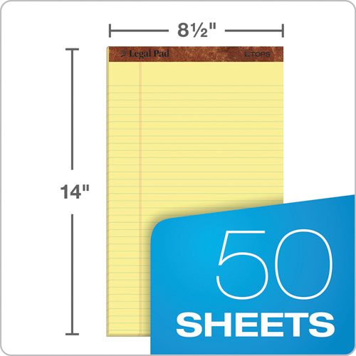 Image of TOPS The Legal Pad Plus Ruled Perforated Pads, 40 pt. Back, Wide/Legal Rule, 50 Canary-Yellow 8.5 x 14 Sheets, Dozen