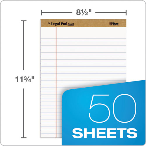 Image of TOPS The Legal Pad Plus Ruled Perforated Pads With 40 Pt. Back, Wide/legal Rule, 50 White 8.5 X 11.75 Sheets, Dozen
