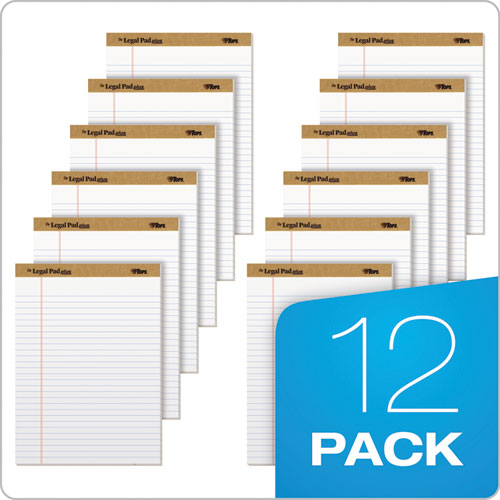 Image of TOPS The Legal Pad Plus Ruled Perforated Pads With 40 Pt. Back, Wide/legal Rule, 50 White 8.5 X 11.75 Sheets, Dozen