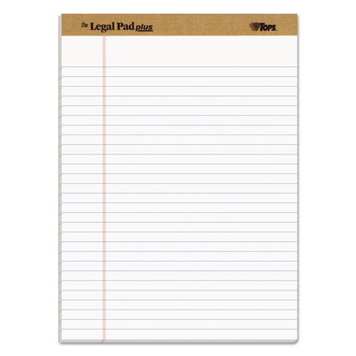 Image of TOPS The Legal Pad Plus Ruled Perforated Pads With 40 Pt. Back, Wide/legal Rule, 50 White 8.5 X 11.75 Sheets, Dozen