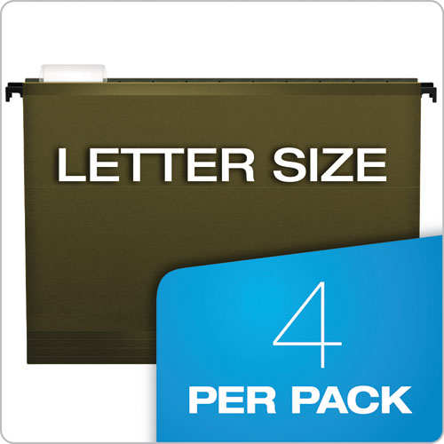 Image of Pendaflex® SureHook Hanging Pocket File, Letter Size, 1/5-Cut Tabs, Standard Green, 4/Pack